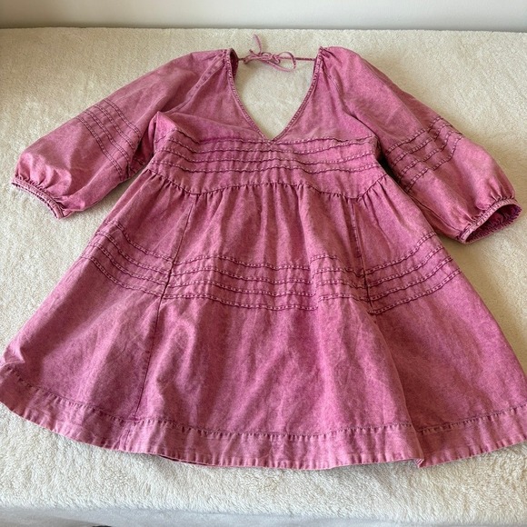 Free People Sweet Surrender Denim Mini Dress Women's S Pink Stonewash - Picture 2 of 9